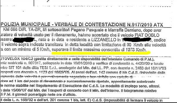 Fiat Doblò multa a 1230 km/h