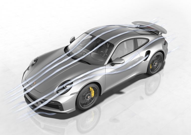 Porsche 911 Turbo S, l’assetto aerodinamico: immagini ufficiali